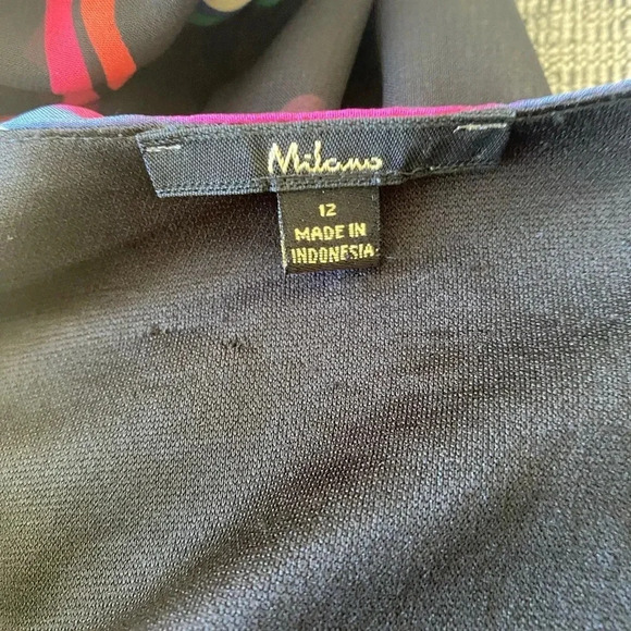 Milano Women's Sz 12 Black Maxi Dress with Pink Stripes V-Neck Lined L113 - Picture 4 of 4